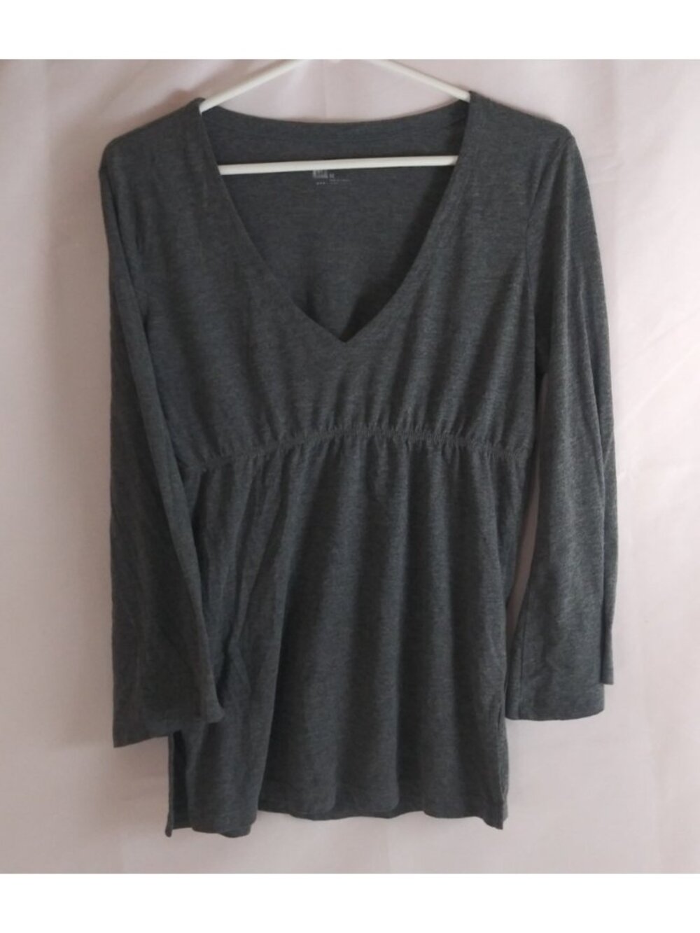 Gap Women's Solid Gray V-Neck 3/4 Sleeve Blouse Size Medium
